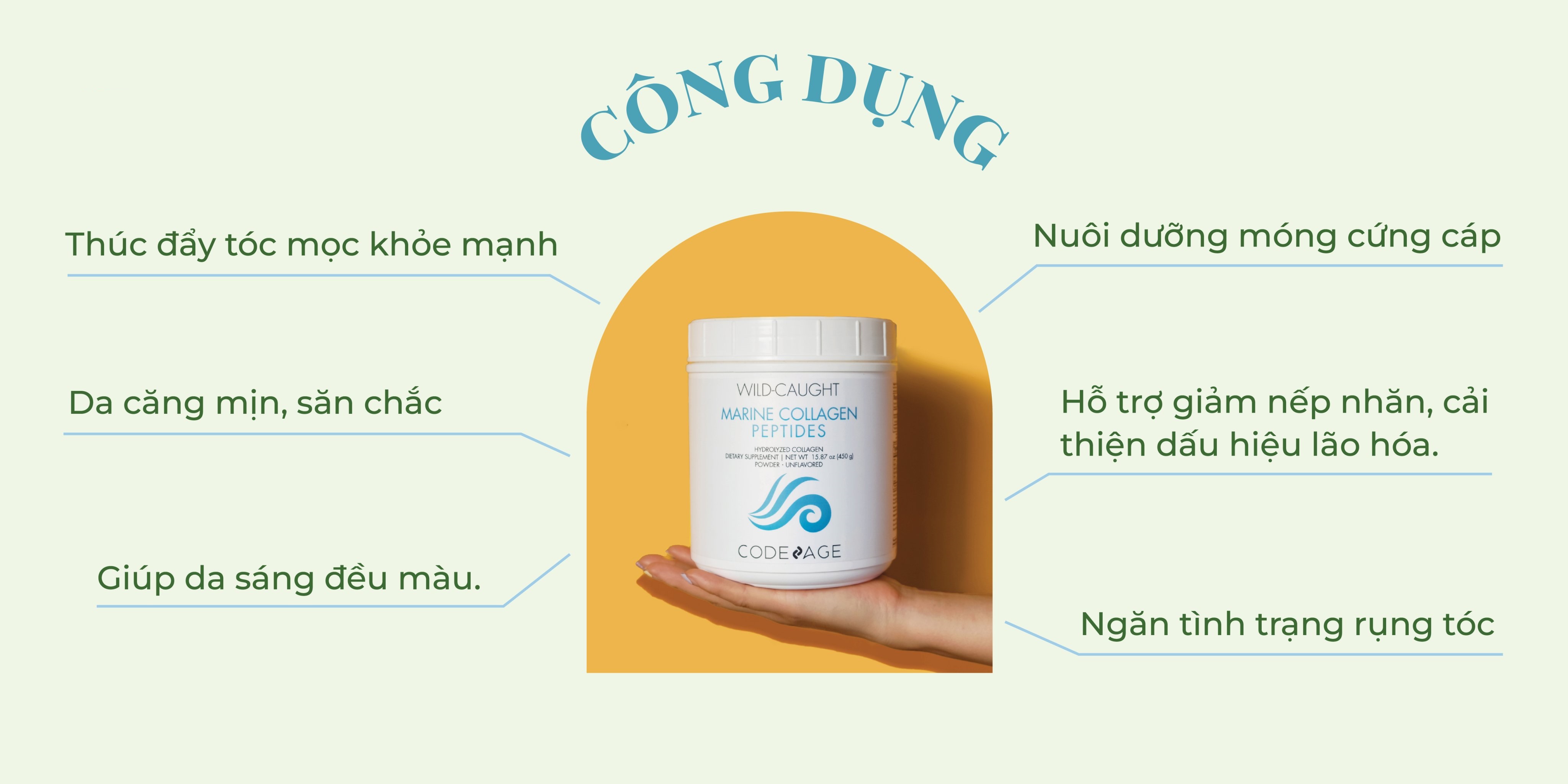 Bột Collagen Thủy phân Wild caught Marine collagen peptides CodeAge Giúp đẹp da 450g