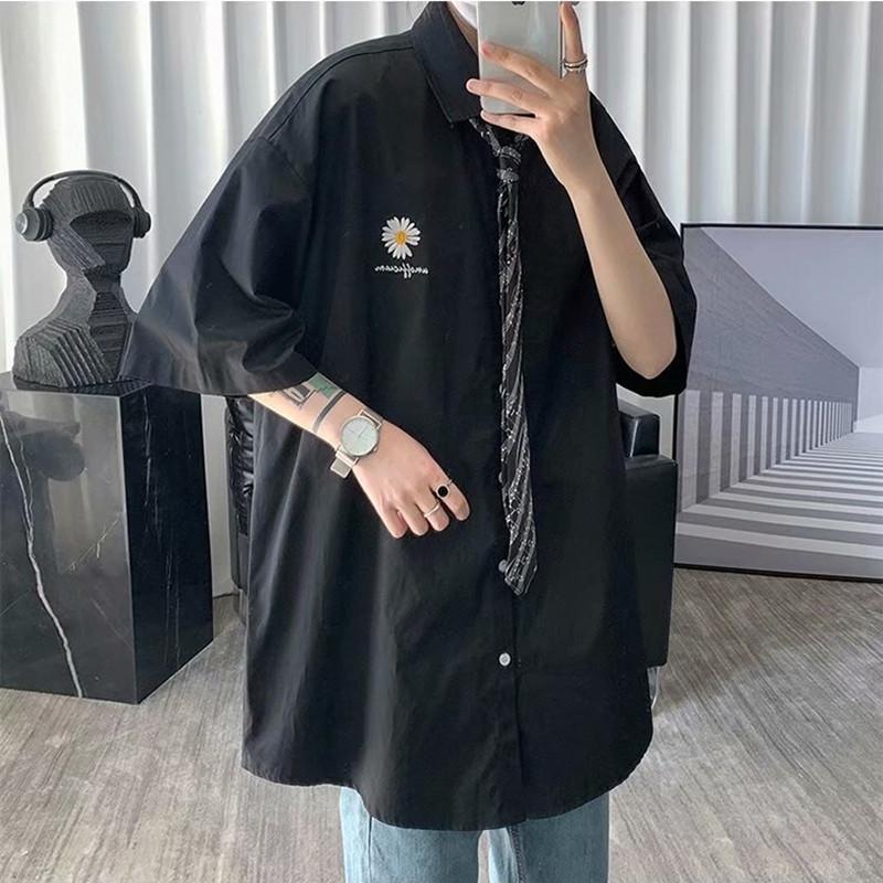 Áo Sơ Mi Ngắn Tay Thêu Họa Tiết Hoa Phong Cách Hàn Quốc Dành Cho Nam / Size M-2Xl