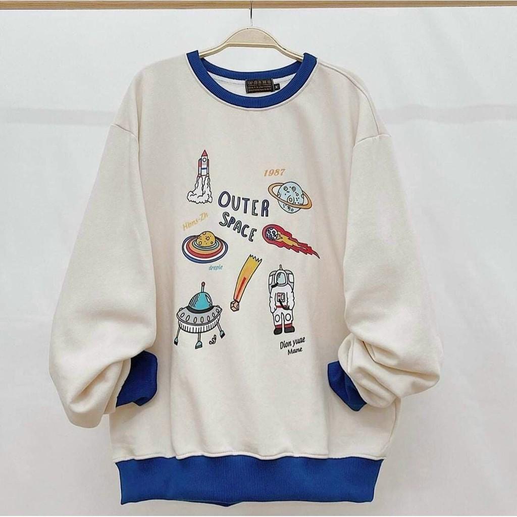 Áo khoác nỉ dành cho nam cho nữ và cặp đôi kiểu Sweater không mũ , form rộng unisex hình tàu vũ trụ có 3 màu