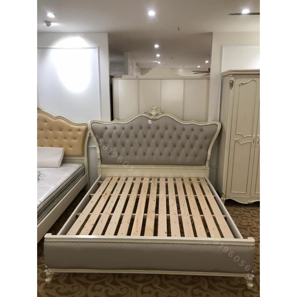 Giường ngủ tân cổ điển màu ghi xám họa tiết uốn lượn mềm mại cho không gian phòng ngủ sang trọng BED-MDF-GHI-18912-XYL-1