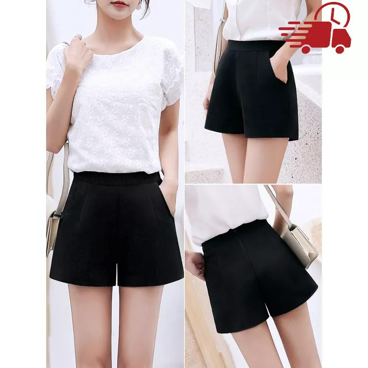 Quần Short Nữ Dáng Ngắn Khóa kéo sau Phong Cách Hàn Quốc