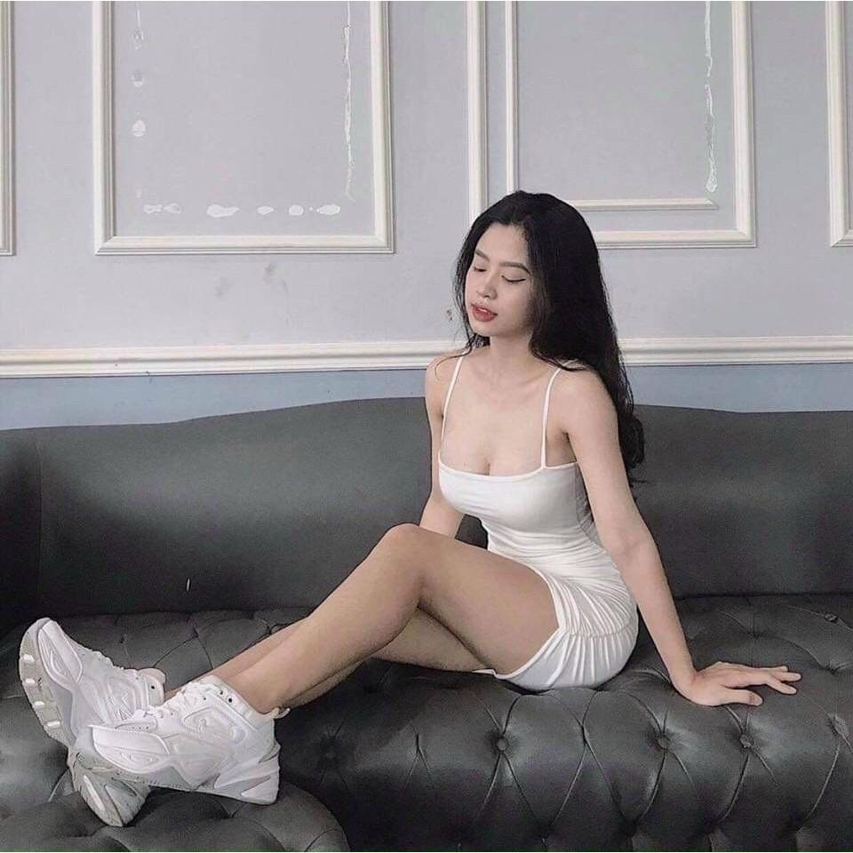 Váy đầm nữ body hai dây (có sẵn mút ngực) chất umi mềm mịn, co dãn tốt thoải mái khi mặc