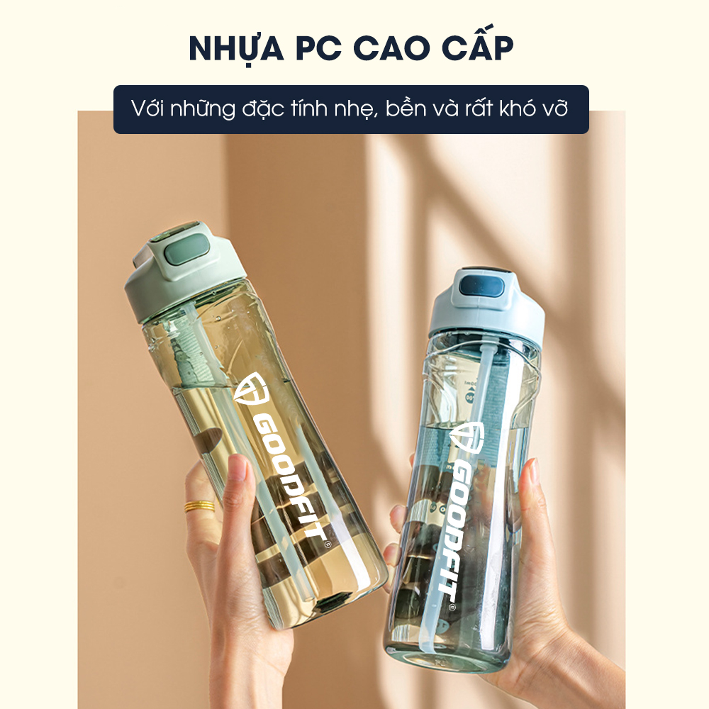 Bình nước thể thao GoodFit GF05RA dung tích 800ml, chất liệu nhựa PC an toàn, đã kiểm tra chất lượng