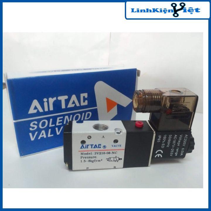 Van điện từ khí nén AIRTAC 3V210-08 đầu 3/2 3 cổng 2 vị trí, 1 đầu coil điện 220V