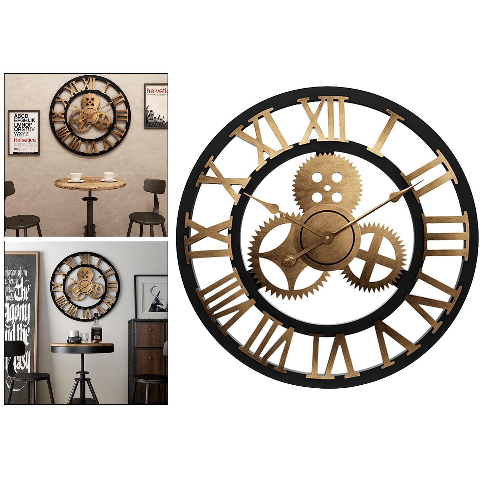 Large 3D Retro Wooden Wall Clock House Warming Gift Roman Numeral