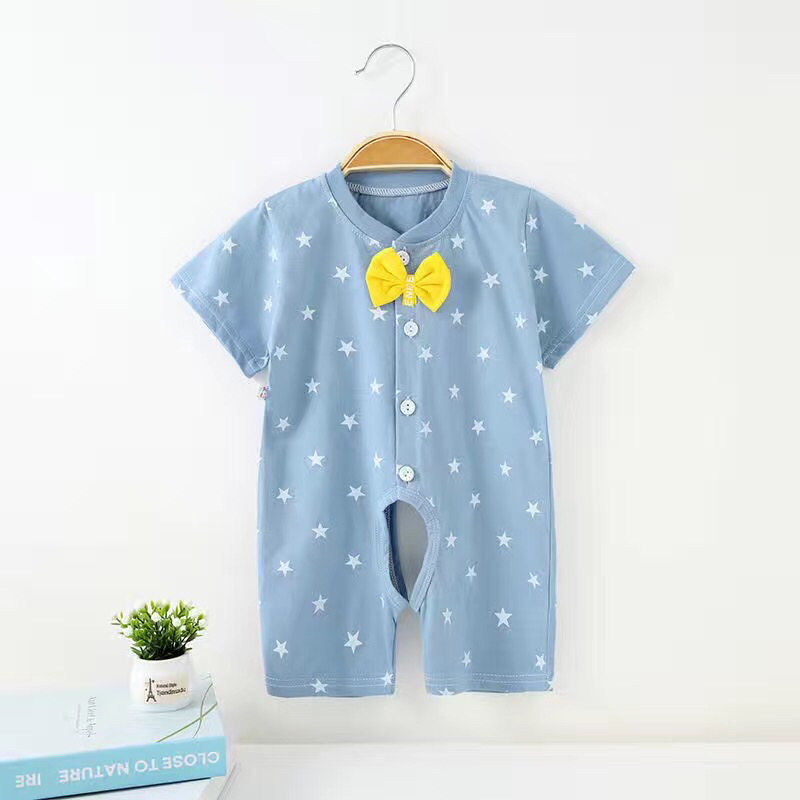 Bodysuit, quần áo liền thân cộc tay mùa hè cho bé trai, bé gái chất liệu sợi bông cao cấp họa tiết ngôi sao xanh dương