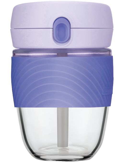 Bình nước thủy tinh bọc cách nhiệt 400ml LocknLock màu tím LLG968DBLU, Hàng chính hãng, có ống hút, mở 1 chạm - JoyMall