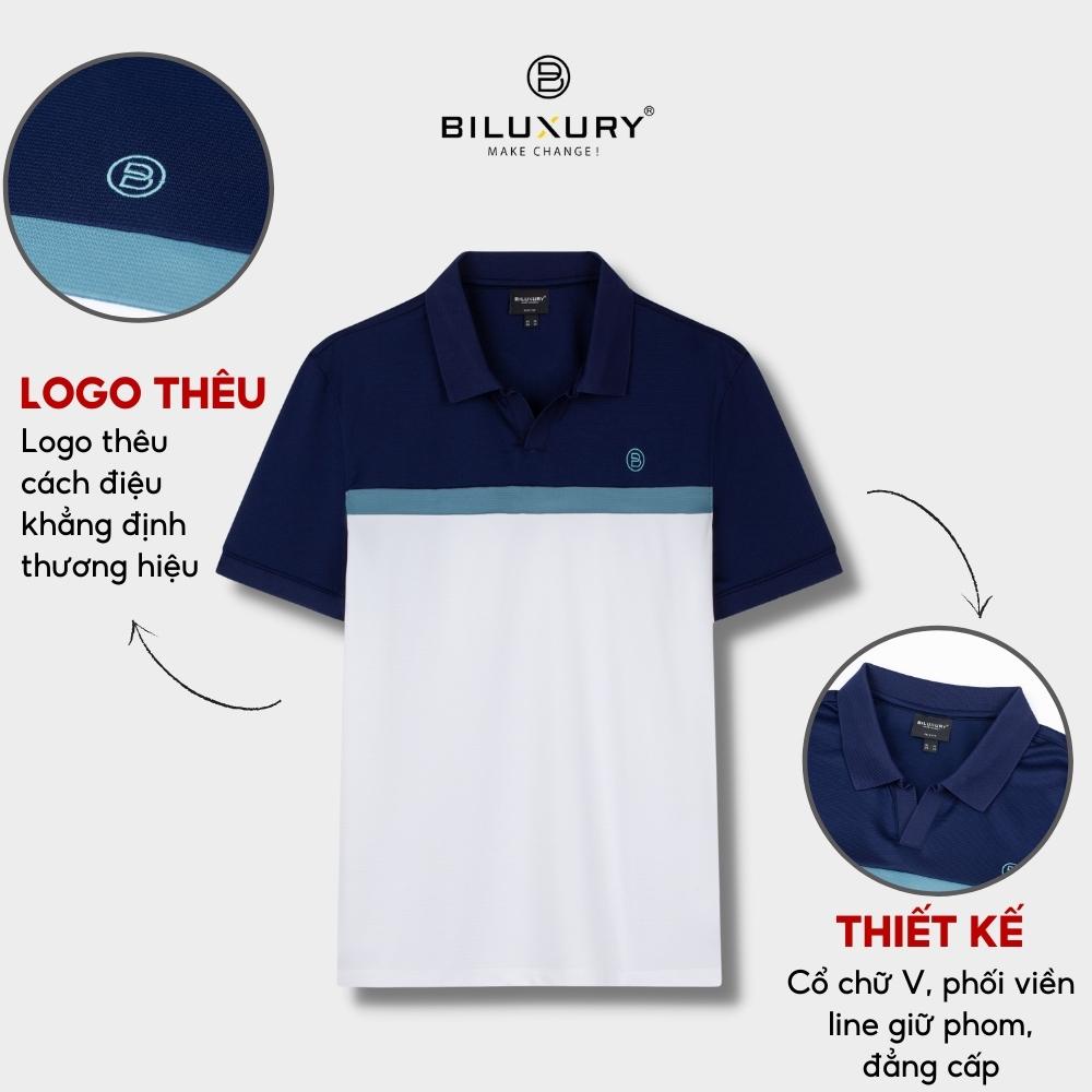 Áo Polo Nam 6APCT008 Biluxury Áo Phông Cổ Bẻ Phối Sọc Ngang Thân Áo Màu Sắc Tinh Tế Hiện Đại