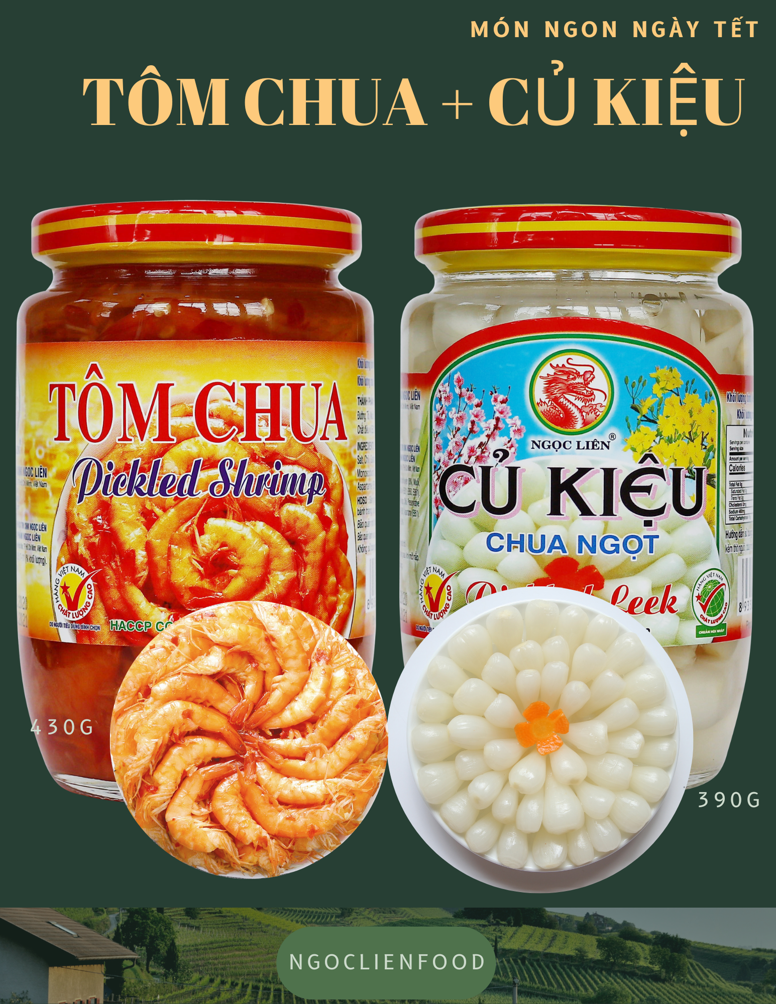 Combo 1 Hũ Tôm Chua 430g + 1 Hũ Củ Kiệu 390g