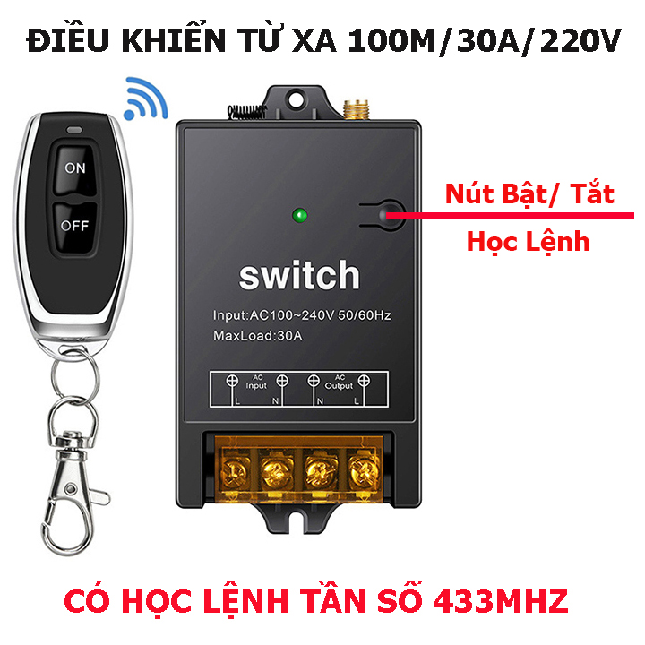 [MẪU MỚI 2021 ] Bộ công tắc điều khiển từ xa rf công suất lớn 100m/3000W/220V- bật tắt máy bơm nước máy rửa xe, đèn...vvv