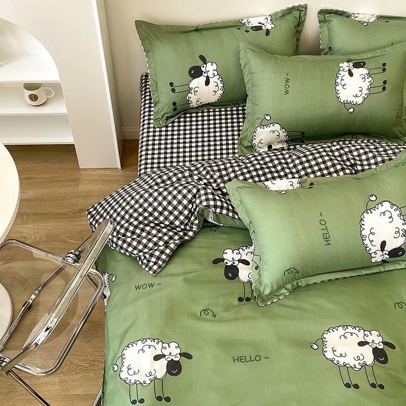 Bộ chăn ga gối Cotton Poly M2T bedding Cừu bông, vỏ chăn mền, drap giường và 2 vỏ gối