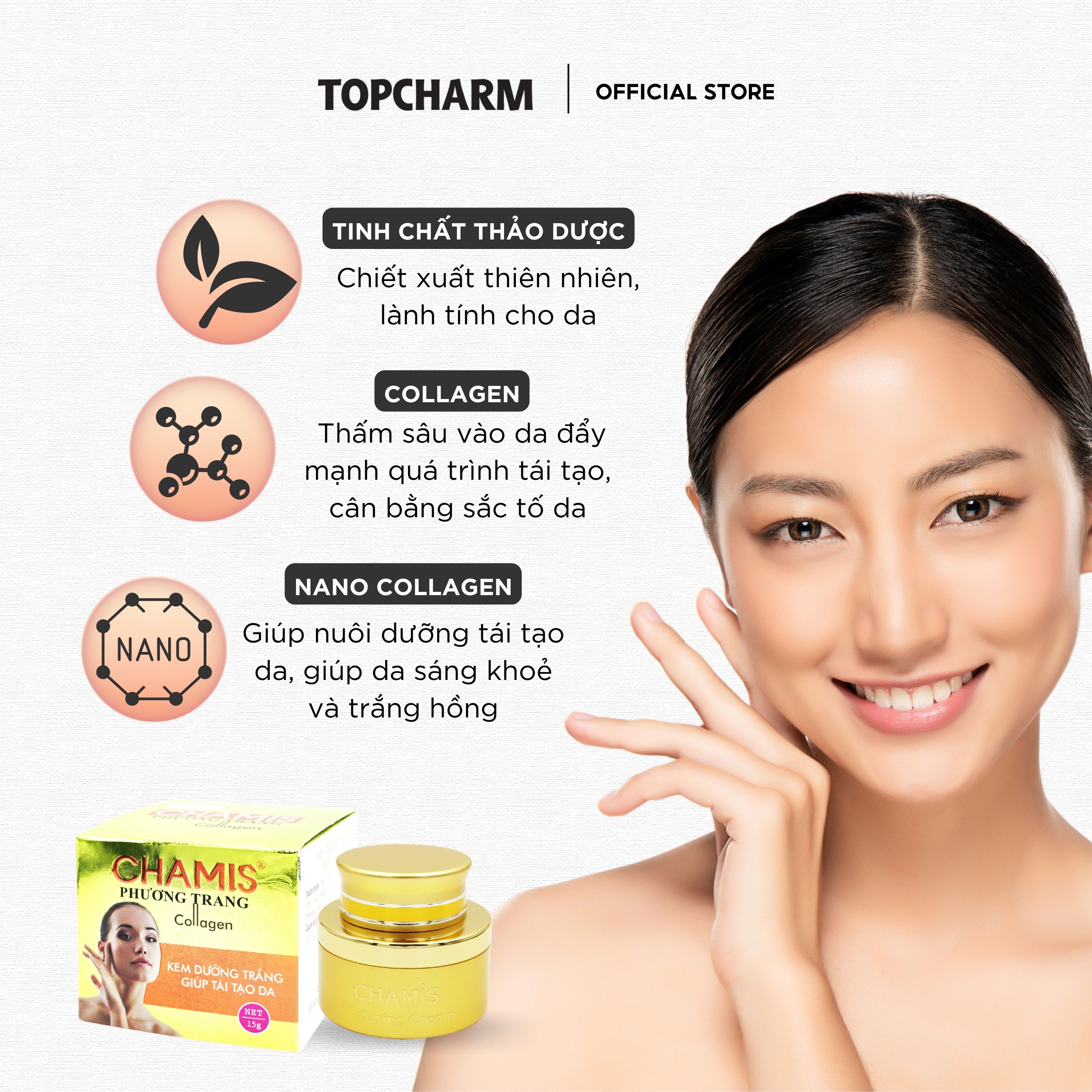 Kem dưỡng trắng, tăng sinh collagen tái tạo làn da săn chắc, sáng mịn Chamis