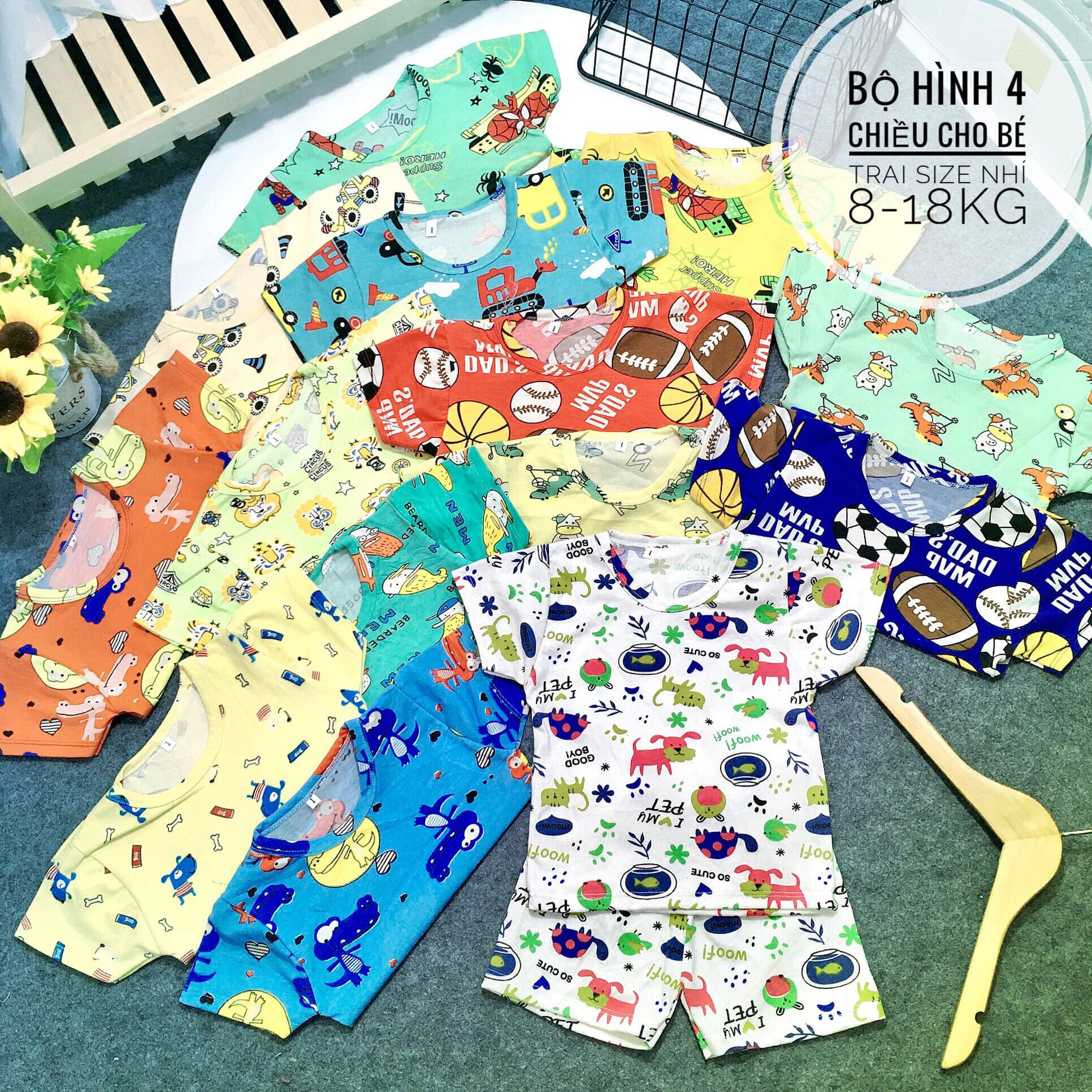 COmbo 2 bộ Coton 4c họa tiết in đẹp cho bé (tặng kèm 1 bộ coton cùng size)