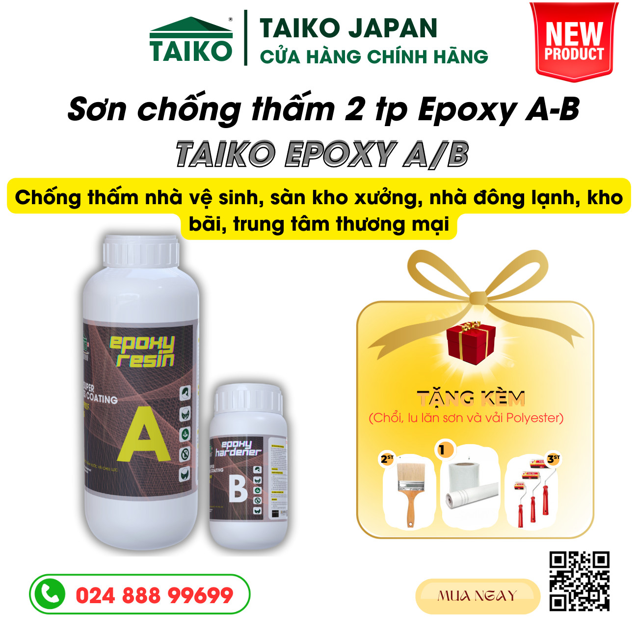 Keo Chống Thấm Epoxy 2 Thành Phần A - B Trong Suốt, Sử Lý Chống Thấm Mặt Sàn Nhà Vệ Sinh, Quét Bảo Vệ Gạch Men - 300 Gram