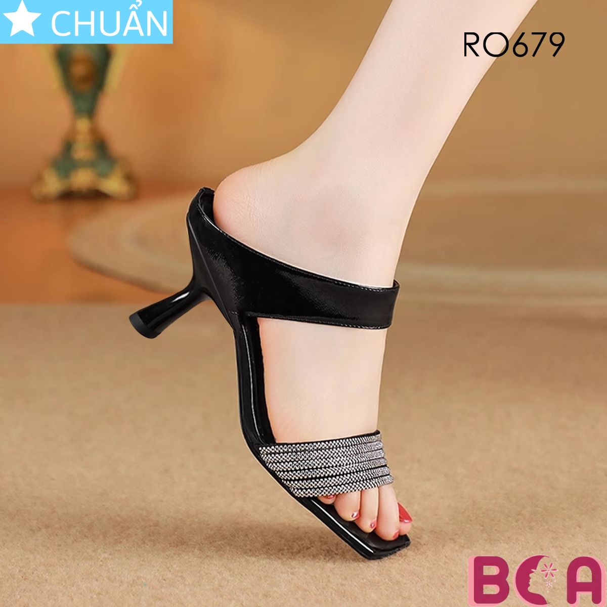 Xăng đan nữ quai ngang đính đá cao 6 phân RO679 ROSATA tại BCASHOP gót nhỏ tôn dáng, tôn da vừa sang trọng vừa thời trang