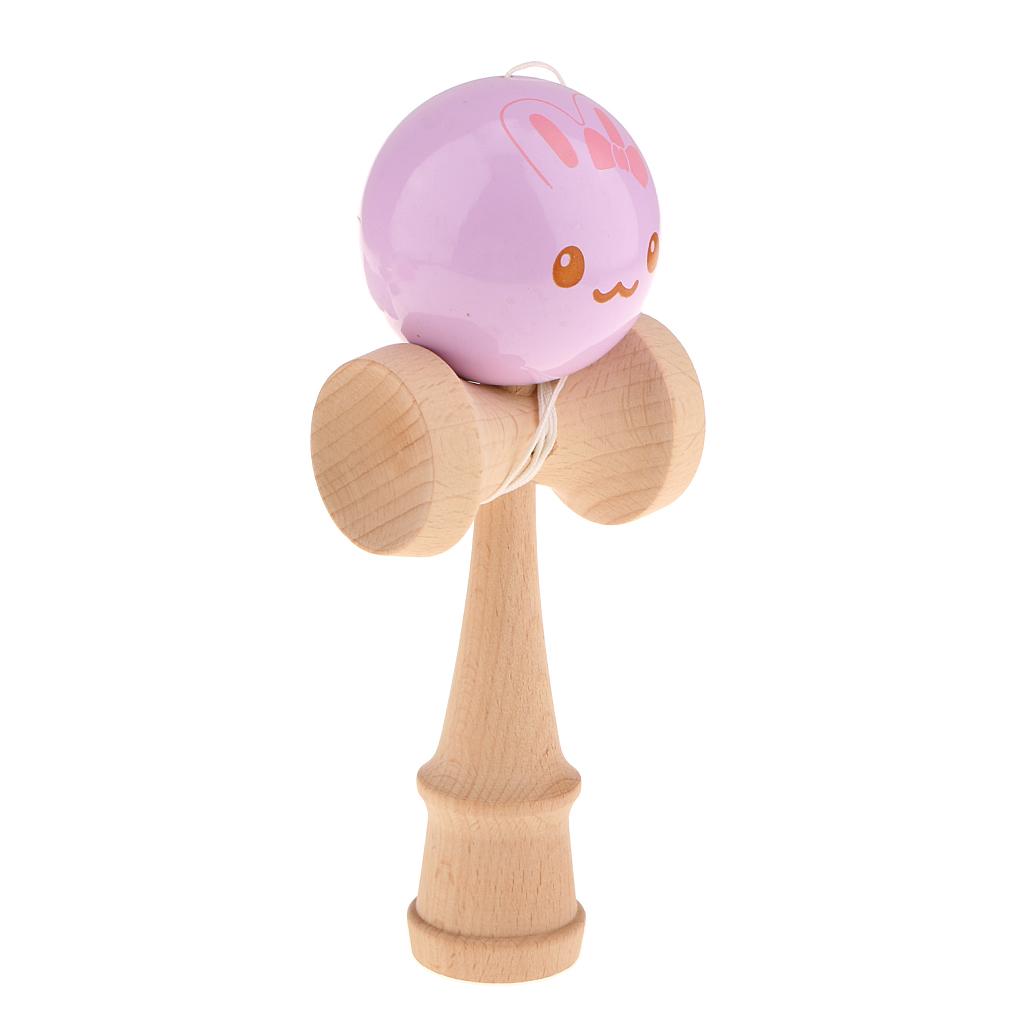 Gỗ Kendama Đồ Chơi Dễ Thương Cho Bé Mặt Búp Bê Tím Bóng Đồ Chơi Cho Bé