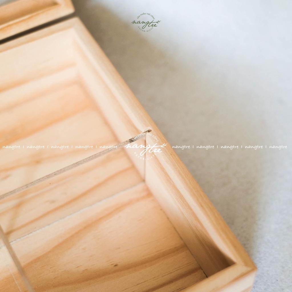 Hộp gỗ nắp mica trong chia ngăn đựng đồ trang trí