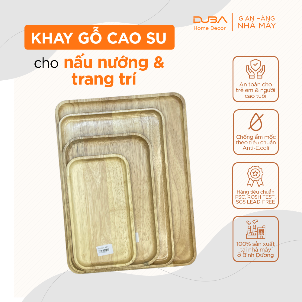 Khay trà gỗ, khay gỗ decor, thớt gỗ chữ nhật chuẩn an toàn xuất khẩu Châu Âu - Chính hãng DUBA