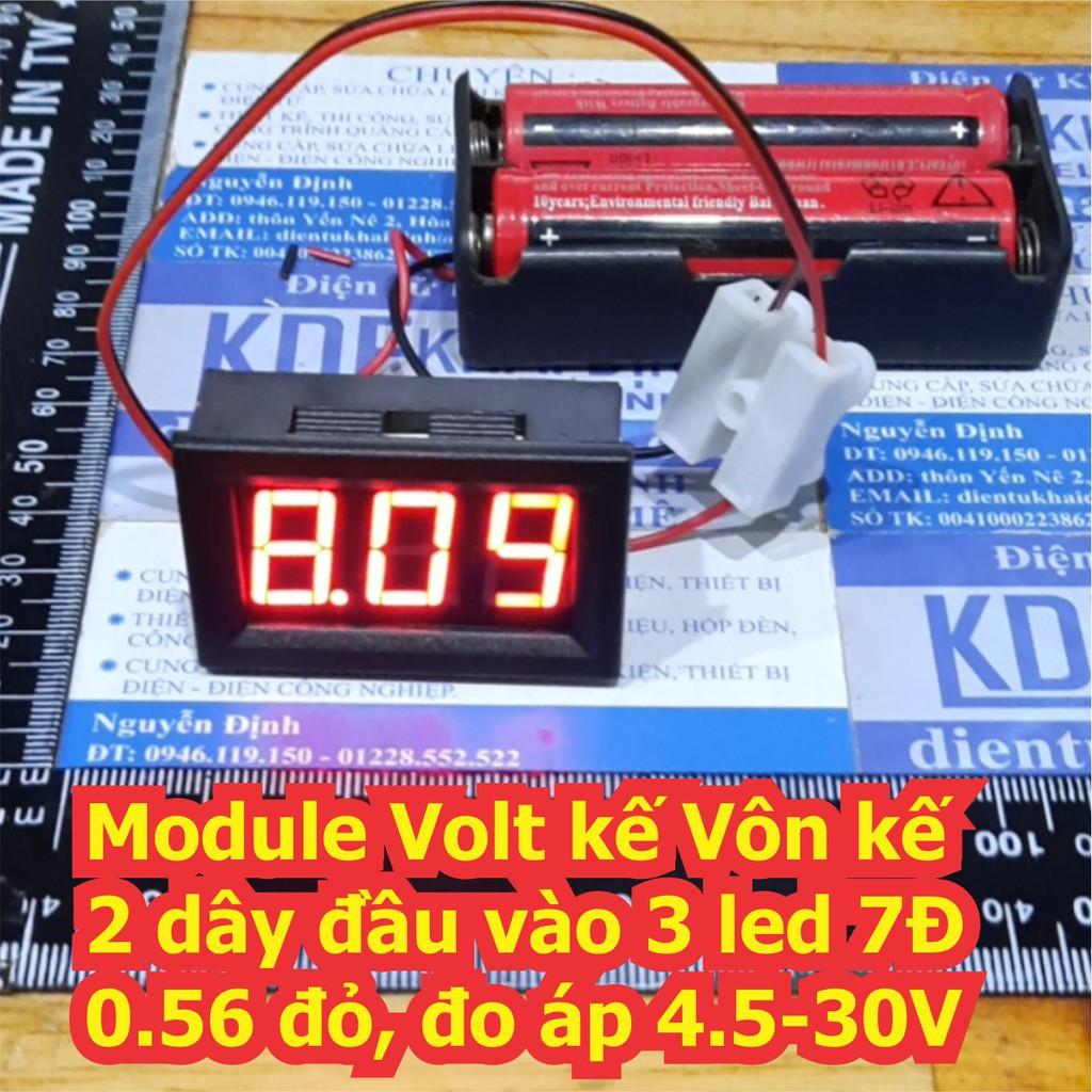 Module Volt kế Vôn kế 2 dây đầu vào 3 led 7Đ 0.56 đỏ, đo áp 4.5-30V kde7223