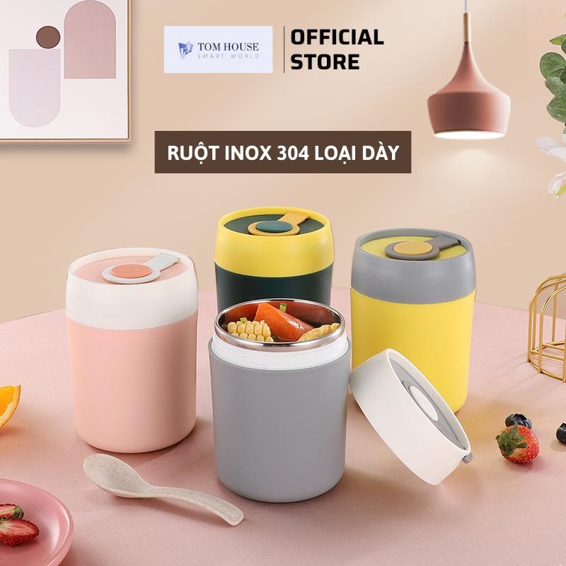 Cốc Đựng Canh Inox 304 Kèm Muỗng Riêng, Hộp Đựng Cháo Canh Soup Bền Đẹp Có Tay Xách Nắp Đậy