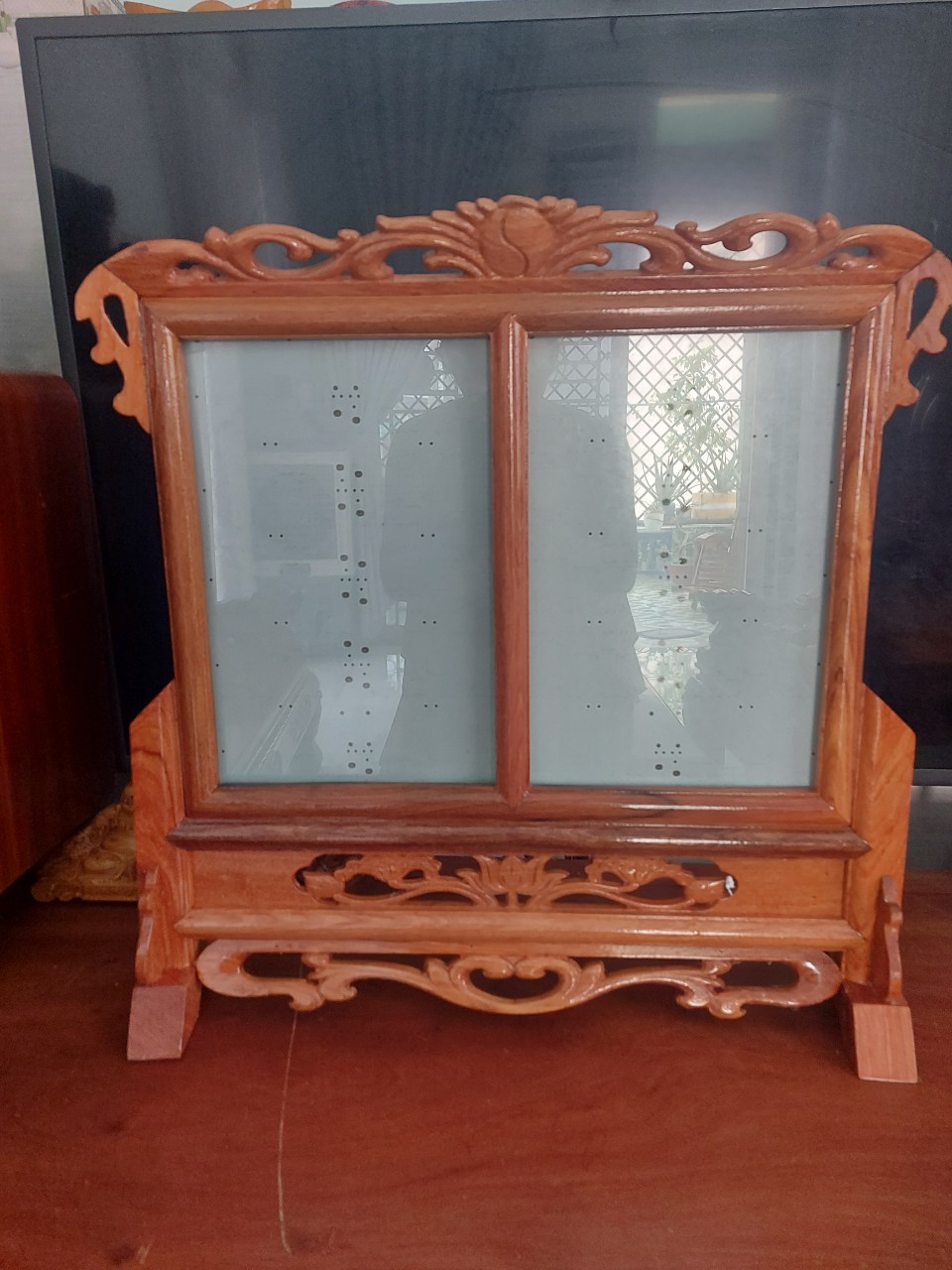 Khung ảnh thờ đôi,khung hình thờ thằng gỗ hương cao cấp 25 x 35 cm