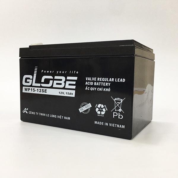 Bình Ắc Quy Khô Globe WP15-12SE 12V15AH, dùng cho loa kéo, bình phun thuốc, ups, xe đạp điện