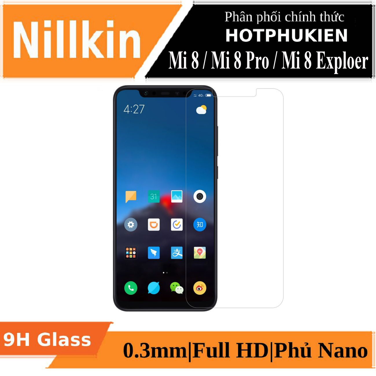 Miếng dán kính cường lực cho Xiaomi Mi 8 / Mi 8 Pro / Mi 8 Exploer hiệu Nillkin Amazing H (độ cứng 9H, mỏng 0.33mm, chống dầu, hạn chế vân tay) - hàng nhập khẩu