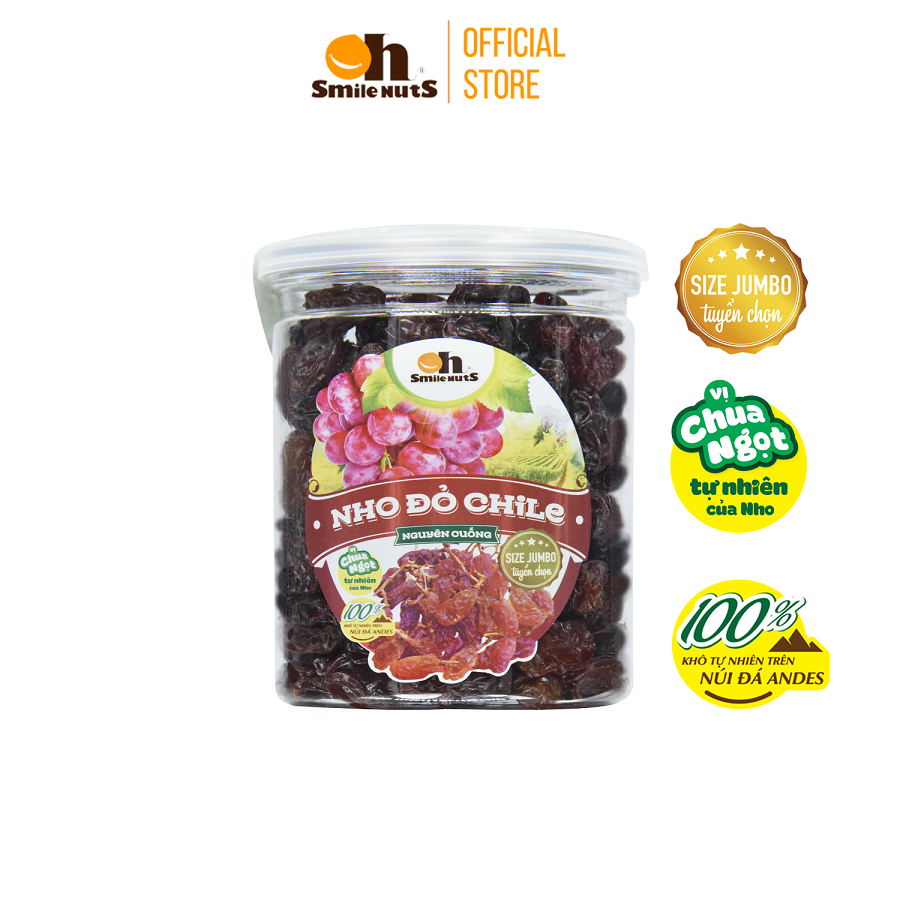 Nho Khô Đỏ Nguyên Cuống Smile Nuts (265g - 500g) | Nho khô nhập khẩu từ Chile, 100% không đường và chất bảo quản | Chilean Red Raisins (265g - 500g)