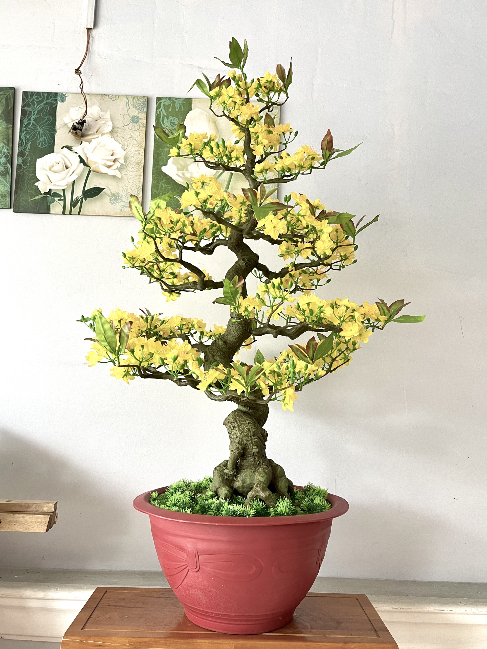 Cây Hoa Mai Bonsai Giả Cao 1m25 Chậu Hoa Mai Trang Trí Tết