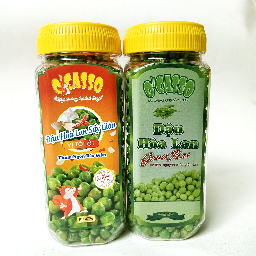 Combo 2 hộp Đậu Hòa Lan Sấy Giòn Vị Tỏi Ớt_Đậu Hòa Lan Sấy Giòn Vị Muối O'Casso