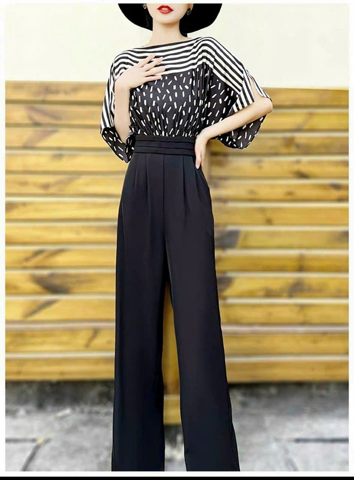 JUMPSUIT LỤA HỌA TIẾT TAY XẺ XẾP LY EO CAO CẤP