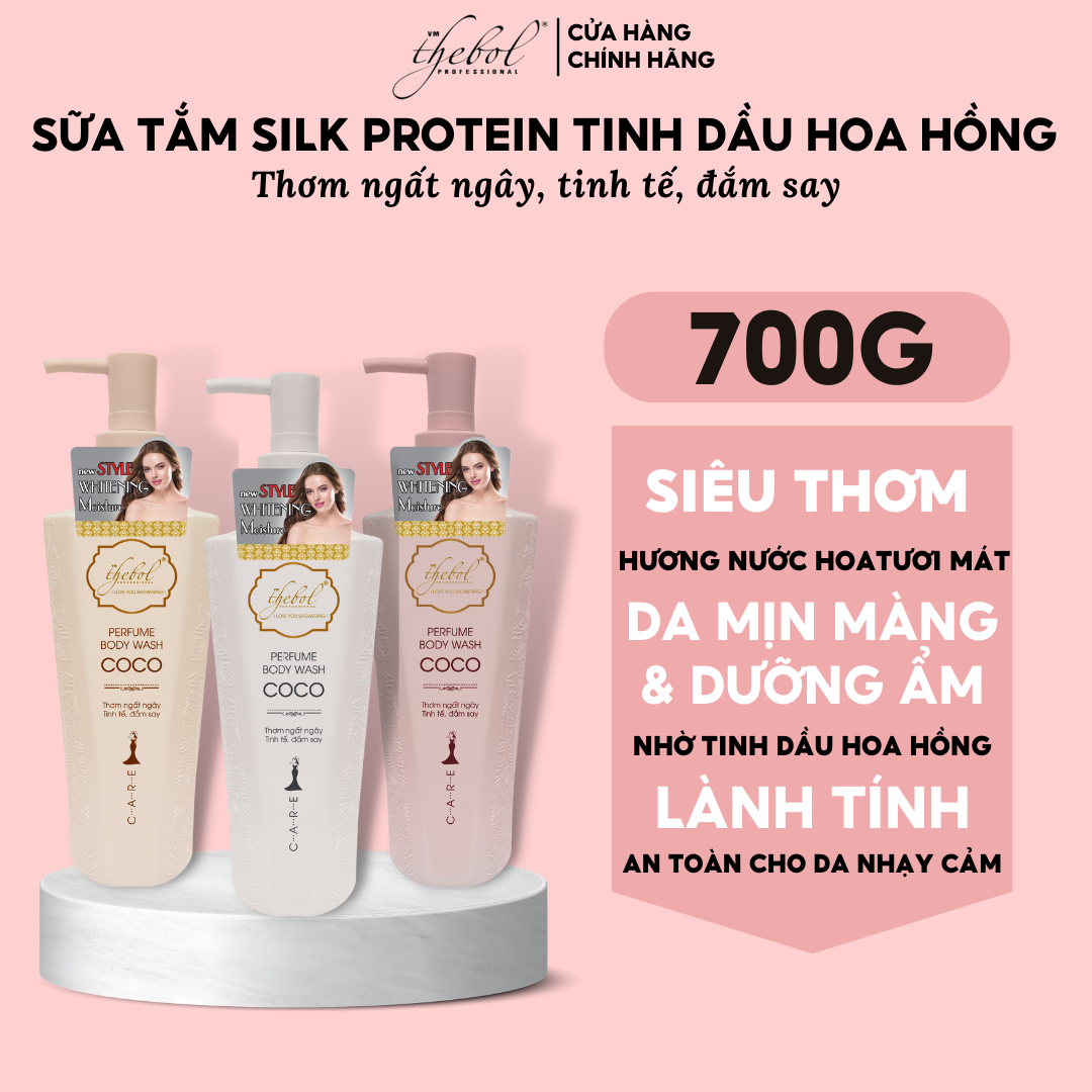 Sữa Tắm Dưỡng Thebol CCOO Siêu thơm Silk Protein Tinh Dầu Hương Nước Hoa Pháp Thơm Lâu 700gr Giúp Da Trắng Sáng Dưỡng Ẩm