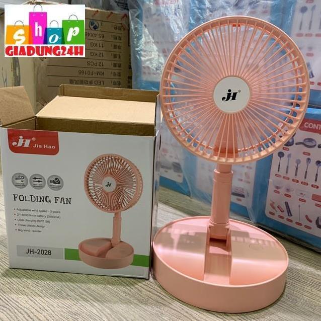 {}Quạt tích điện mini màu hồng cực xinh -Pin 3600mA HJ 2028 gấp gọn hình tròn, sử dụng pin sạc-Giadung24h