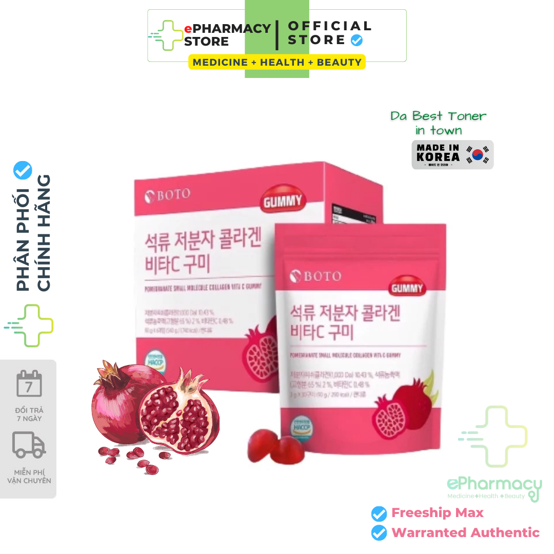 Kẹo Collagen Lựu Boto Kẹo Dẻo Gummy Bổ sung Collagen + Vitamin C Hàn Quốc 30 Viên