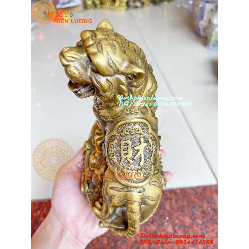 Tượng Linh Vật Hổ Thét Sơn Hà Đứng Trên Quan Tiền Bằng Đồng Vàng Nguyên Chất Cao 22cm Đẹp