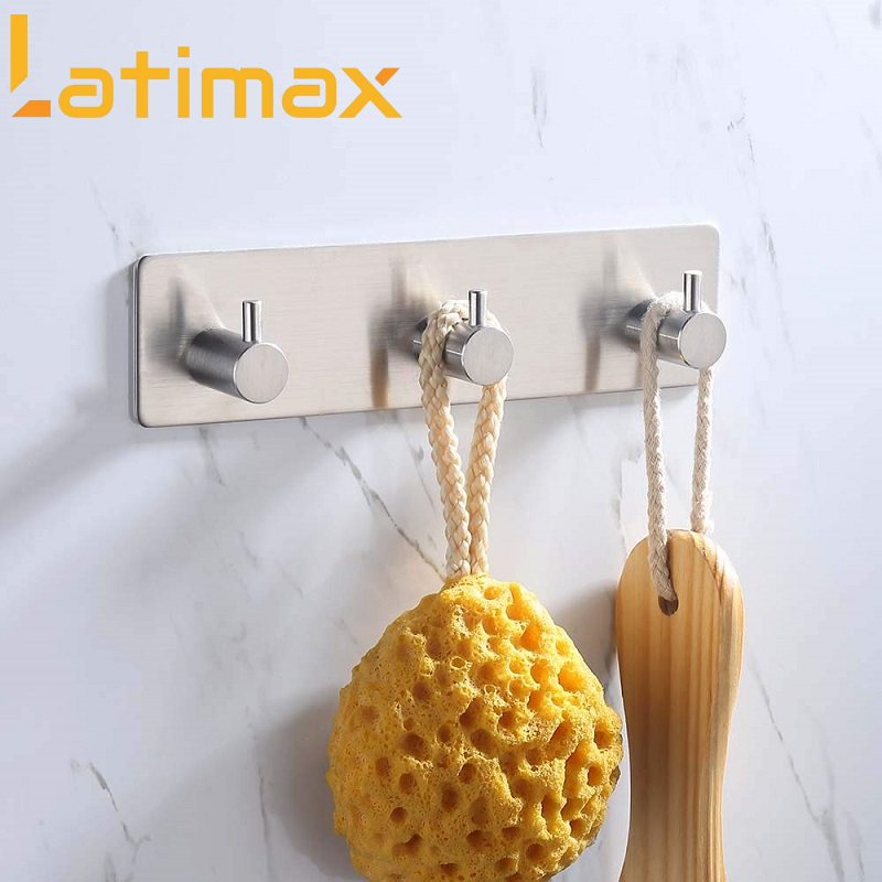 Móc treo quần áo 3 chấu Inox 304 dán tường cao cấp Latimax - Giá treo đồ đa năng dùng miếng dán 3M tiện lợi