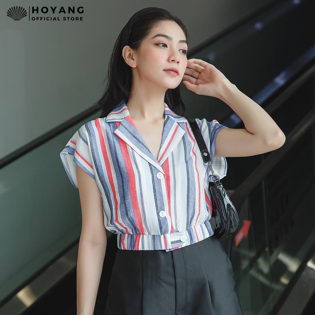 Áo Croptop Sơ Mi Tay Cánh Dơi Kẻ Sọc HOYANG A153