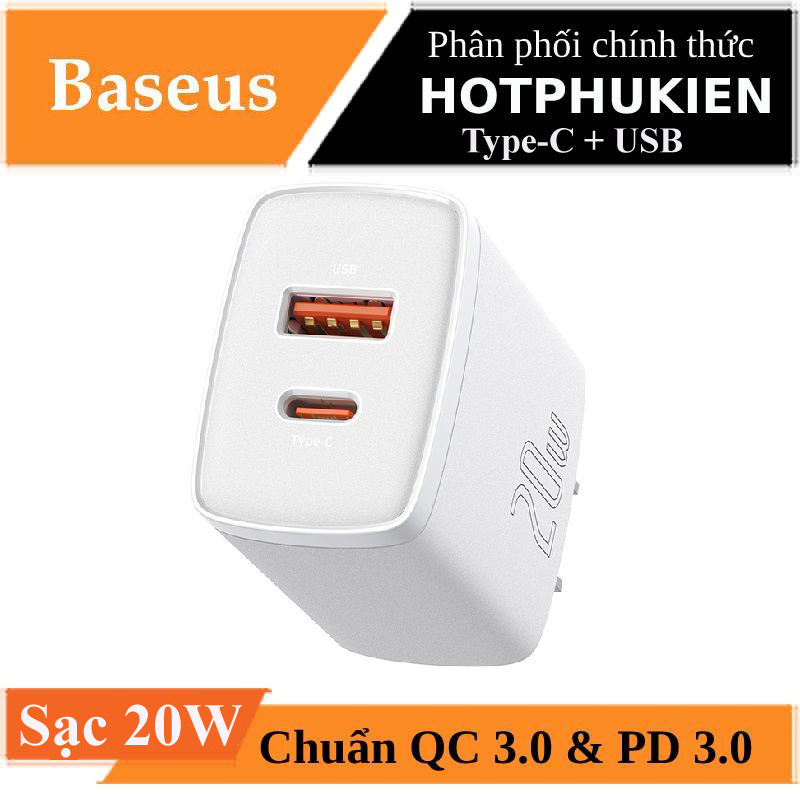 Hình ảnh Adapter cóc củ sạc nhanh 20W đa năng USB A & PD Type C hiệu Baseus Compact Quick Charger chuẩn sạc nhanh PD 3.0 & QC 3.0, công nghệ tản nhiệt BCT, chân cắm US-UK - hàng nhập khẩu