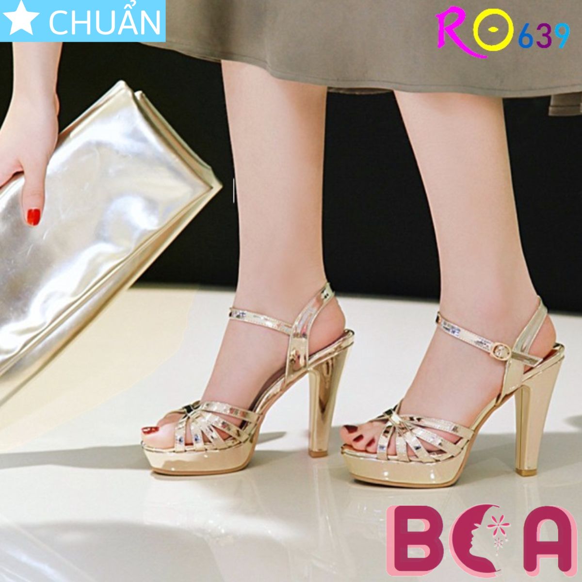 Sandal cao gót nữ 8 phân RO639 ROSATA tại BCASHOP sang trọng và sành điệu với da bóng và màu sắc nổi bậc