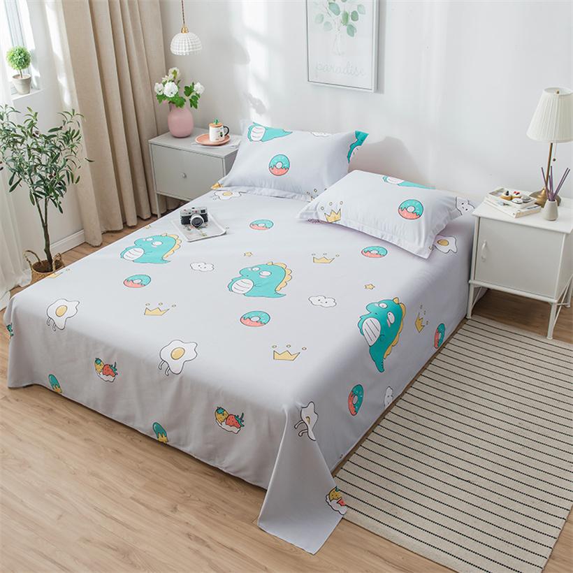 Nguyên Chất 100% Cotton Tấm Phẳng Hoạt Hình Thời Trang In Ga Giường Đơn Đôi Nữ Hoàng Vương Kích Thước Drap Giường Vỏ Gối