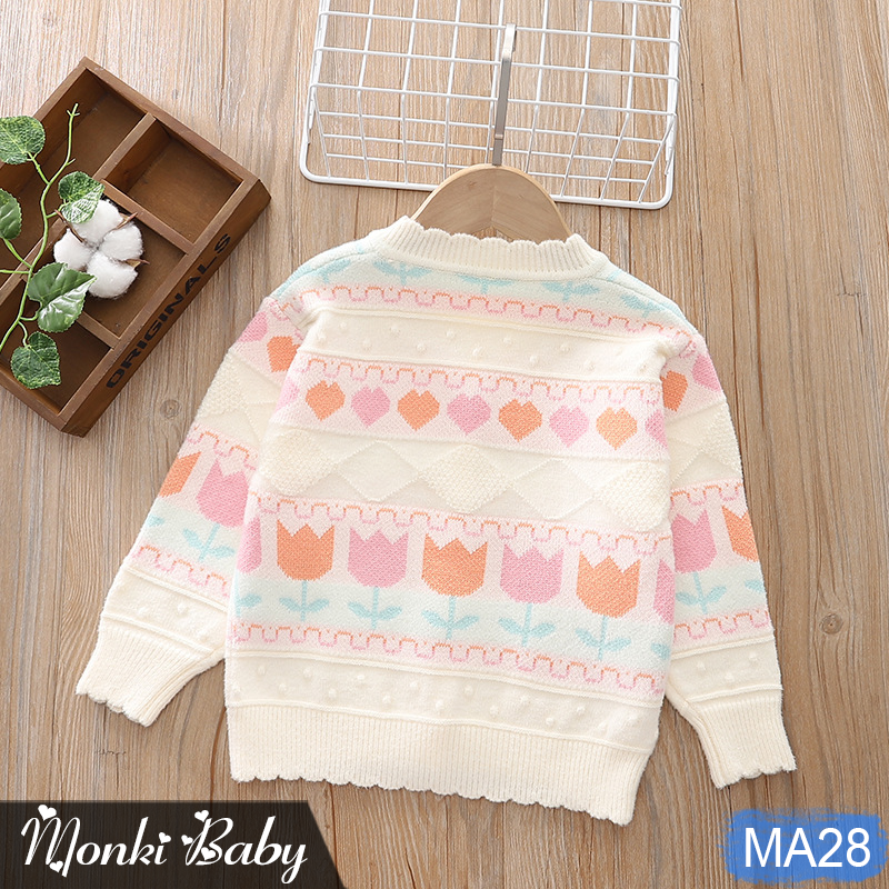 Áo khoác cardigan len bé gái, chất đẹp dày dặn, dáng xinh, len đanh mềm giữ nhiệt tốt, hình thêu cherry dễ thương, áo len ấm bé gái mùa đông | MA28