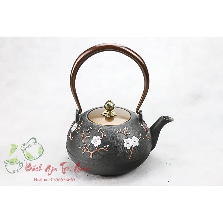 Ấm Gang Tetsubin - Quai & Nắp Đồng - Họa Tiết Én Báo Xuân - Dung Tích 1000ml
