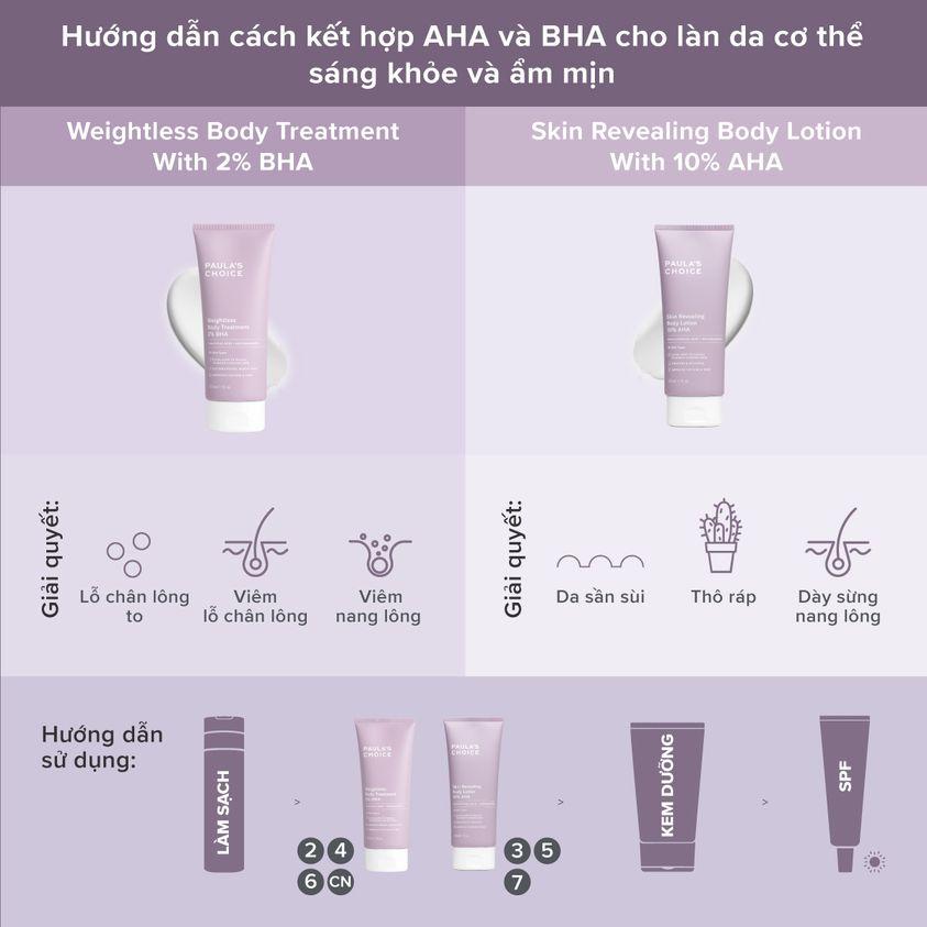 Kem Dưỡng Thể BHA Ngăn Ngừa Viêm Nang Lông Chứa 2% BHA Paula's Choice Weightless Body Treatment 2% BHA 210ml
