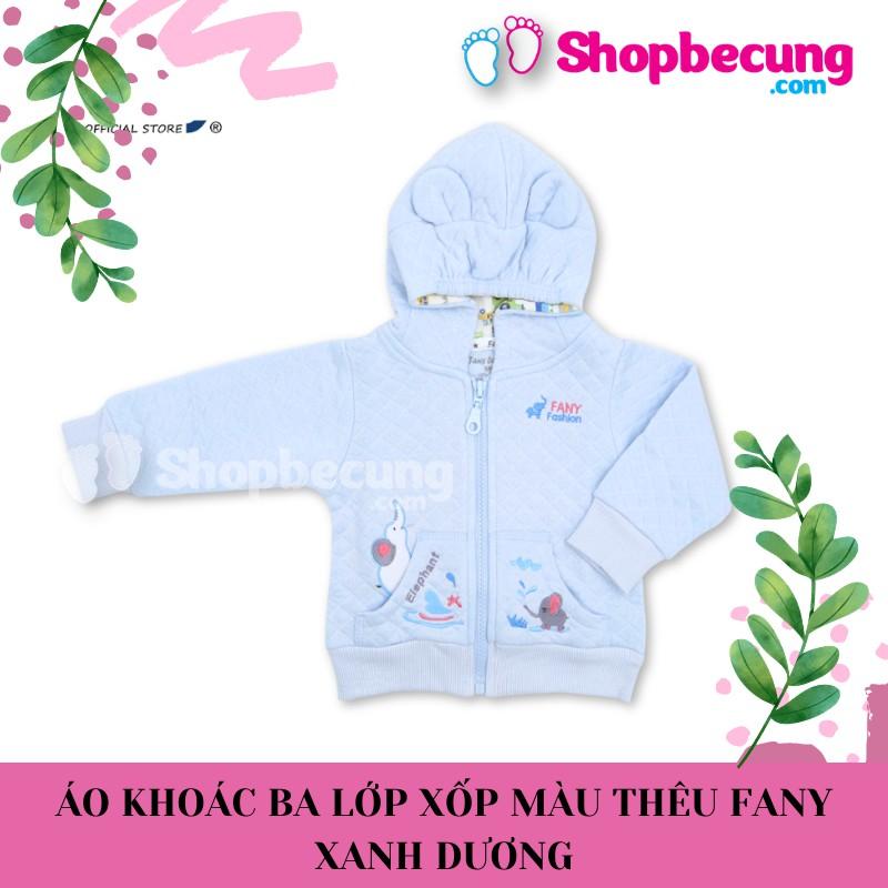 ÁO KHOÁC CHO BÉ TRAI , BÉ GÁI BA LỚP XỐP MÀU THÊU XANH DƯƠNG