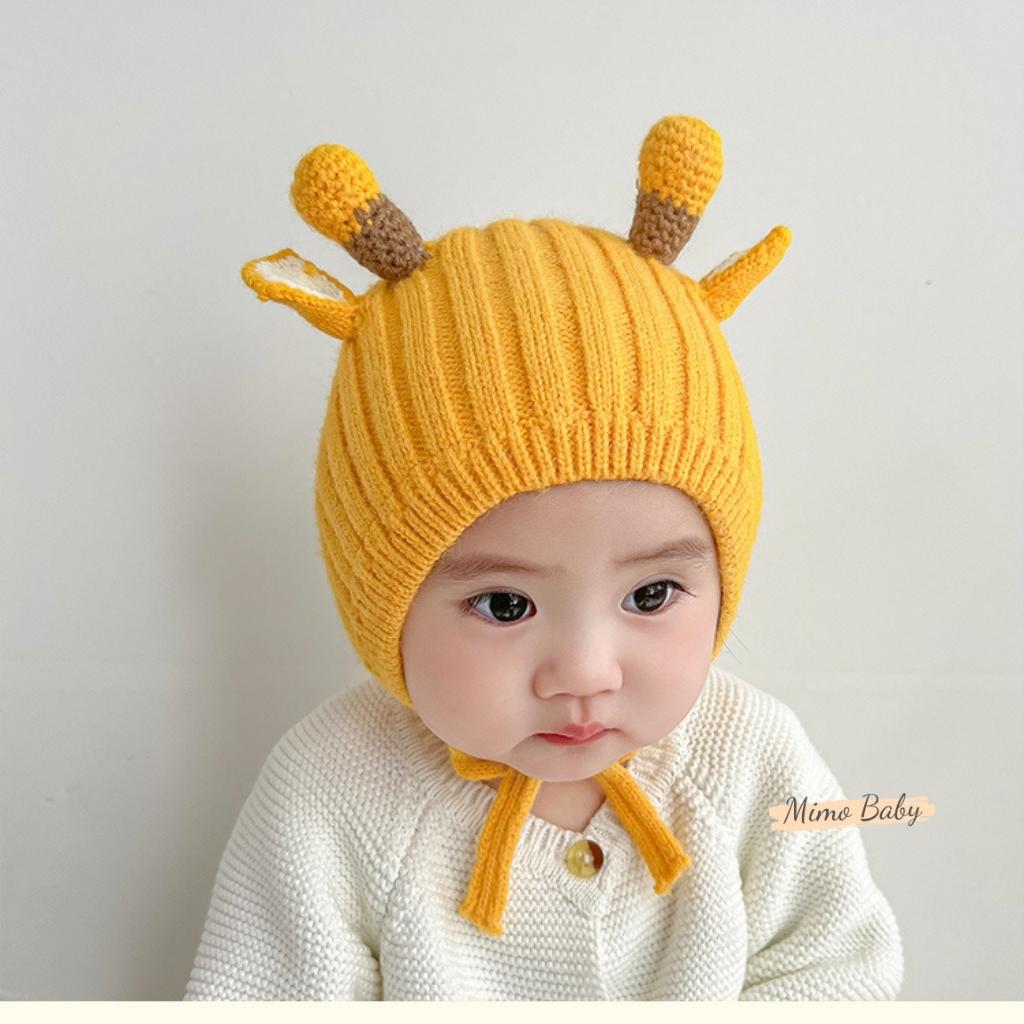 Mũ len sừng hươu dễ thương, nón len sọc dọc mùa đông cho bé ML191 Mimo Baby