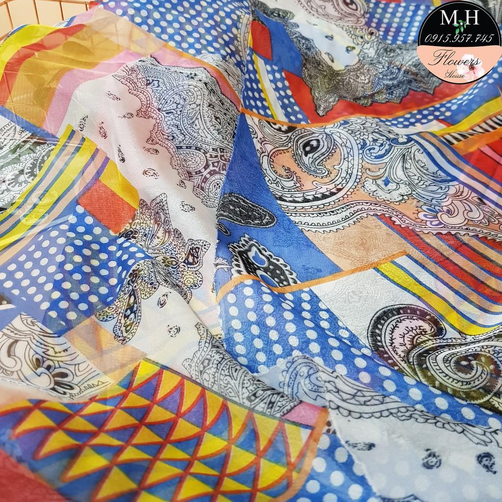 Vải voan tơ in 5D họa tiết hình học nhiều màu, chất mềm mại, mát, dùng may váy áo mùa hè
