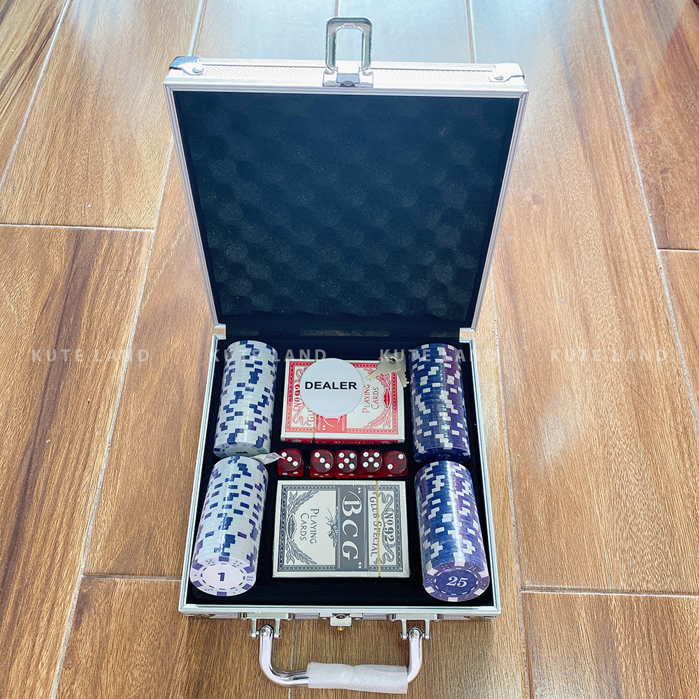 Vali Phỉnh Chip Poker Có Số 100 Chip 1,25 Loại Tiêu Chuẩn Las Vegas Hộp Nhôm Aluminium