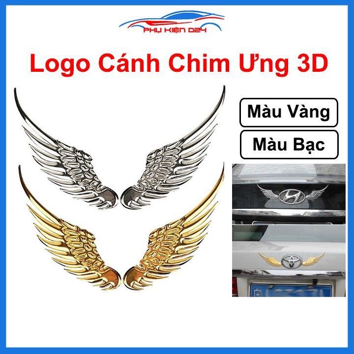 Logo cánh chim ưng 3D hai màu bạc vàng dán mui xe sau xe ô tô