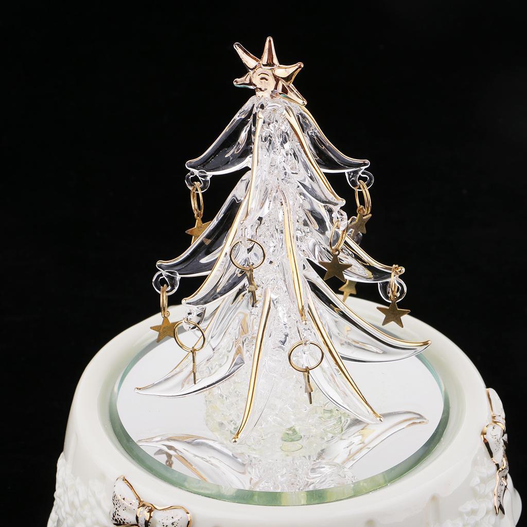 Christmas Tree Wind Up Rotate Music Box Spun Glass Art Crafts for Collection