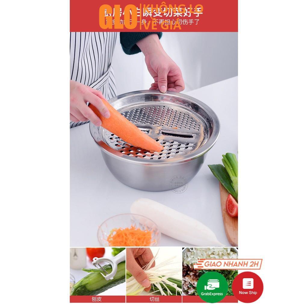 Bộ Bào Nạo Rau Củ Kiêm Rổ Và Chậu Inox Cao Cấp Đa Năng